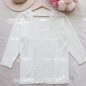 Cottagecore Pointelle Knit Eyelet Cardigan Ecru size M